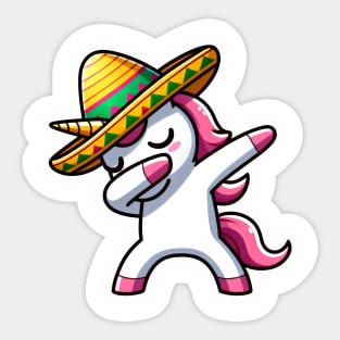 Dabbing Unicorn Funny Cinco De Mayo Sticker